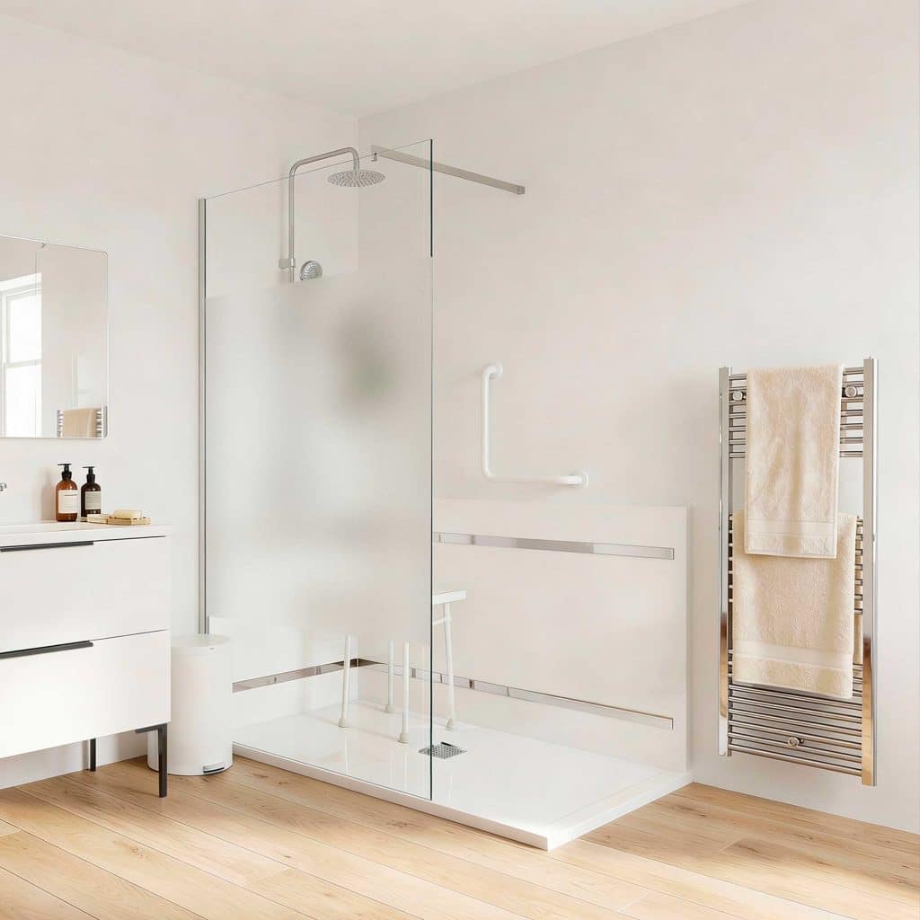 Douche à l'italienne senior Prima Vital Acces 1G vue carrée fond clair