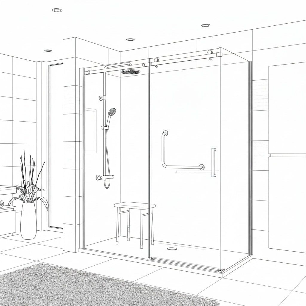 Croquis de la cabine de douche PMR Boréal