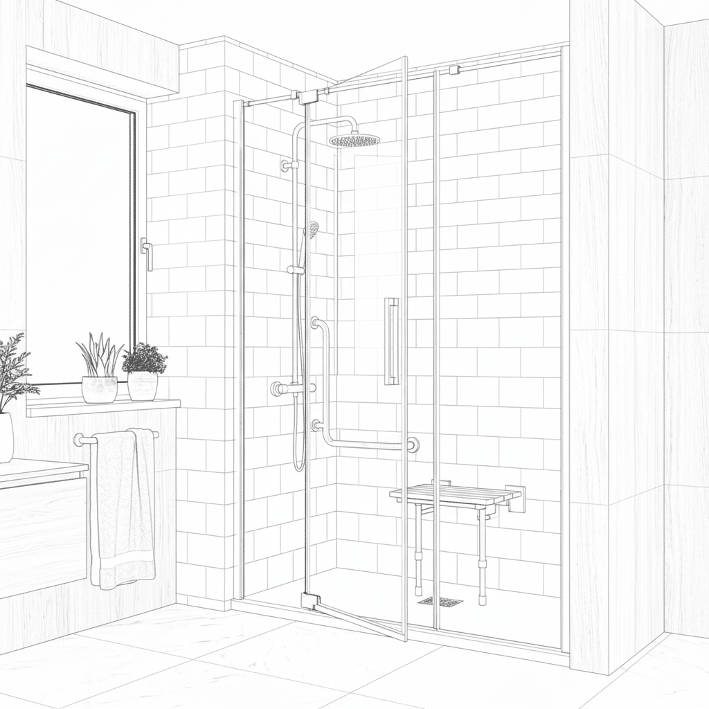 Croquis de la douche pour personnes âgées extens