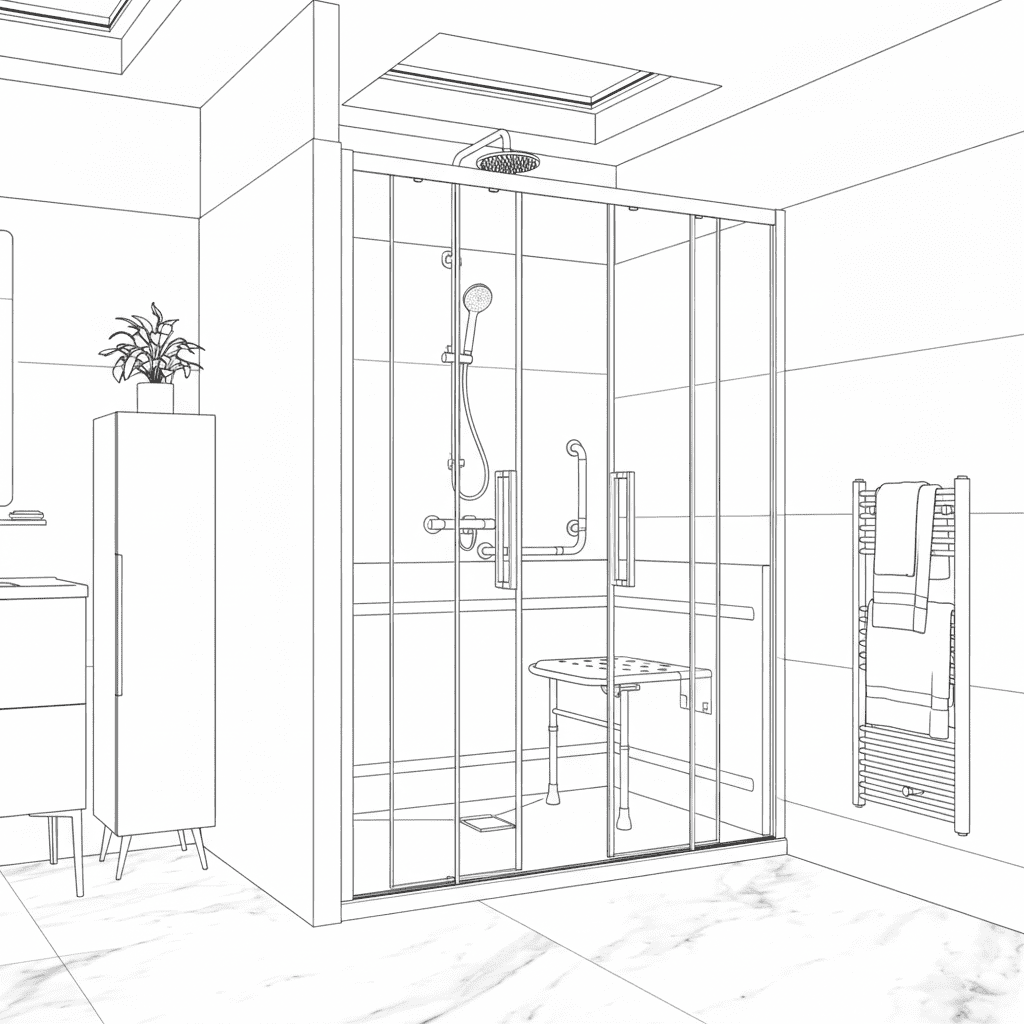 Croquis de la douche senior sécurisée milea