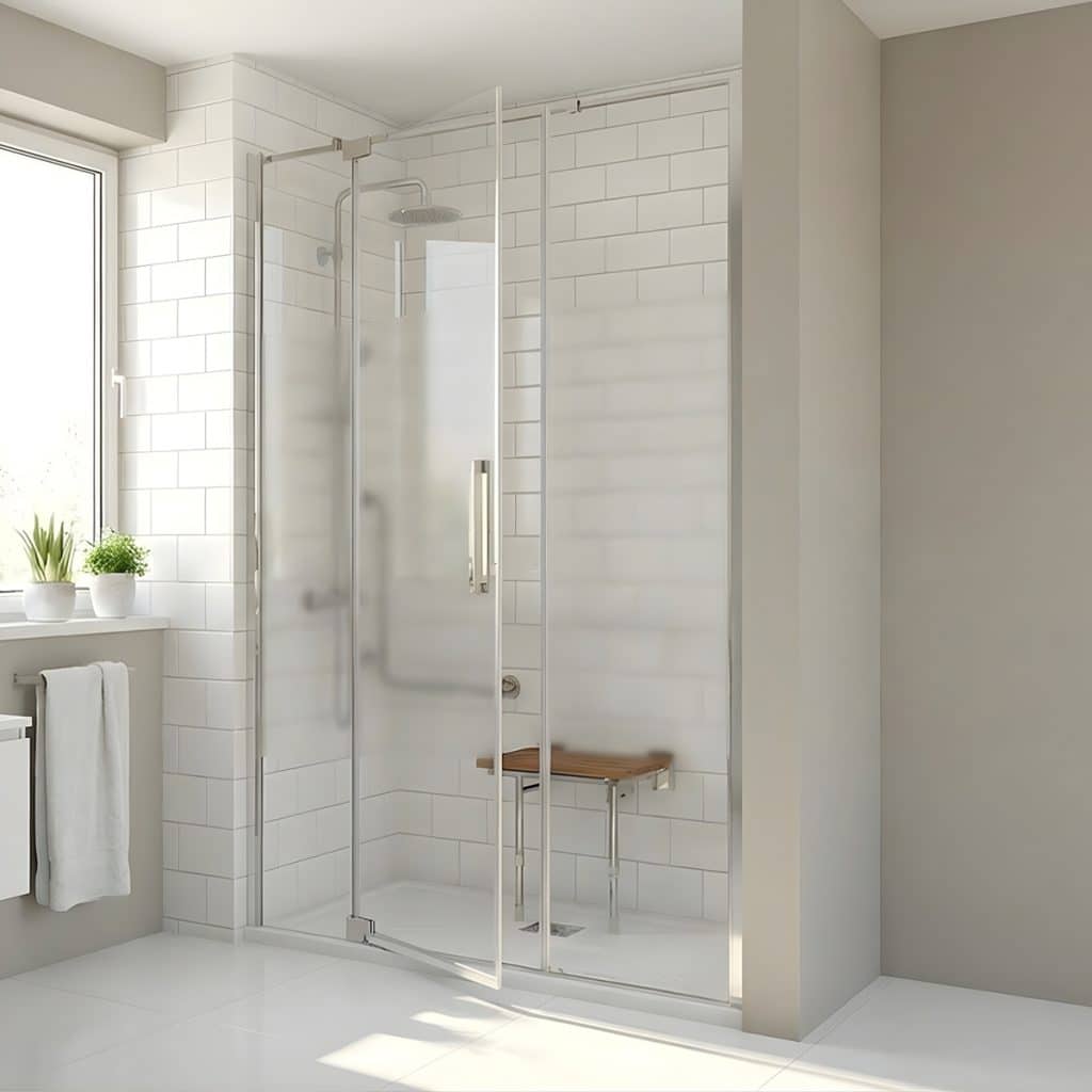 cabine douche PMR, handicapé Extens spécial niche avec paroi