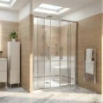 Douche senior sécurisée pour niche avec porte double coulissante Milea